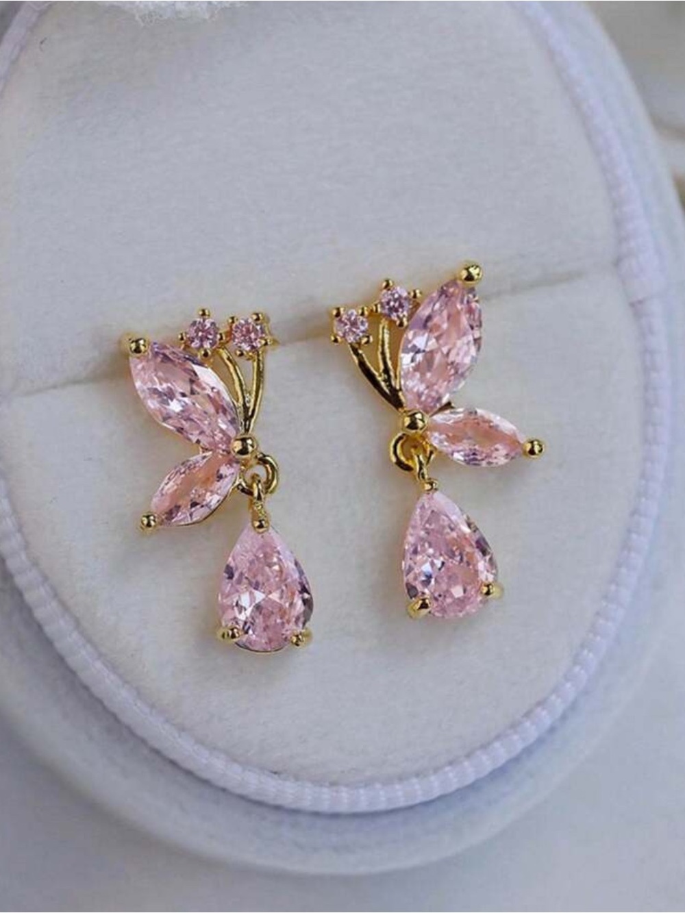 Pink Teardrop Crystal Dangle Earrings - Elegant Women's Jewelry